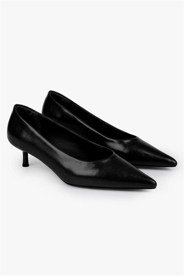 Kadın Caren Siyah Cilt Kısa Topuklu Stiletto