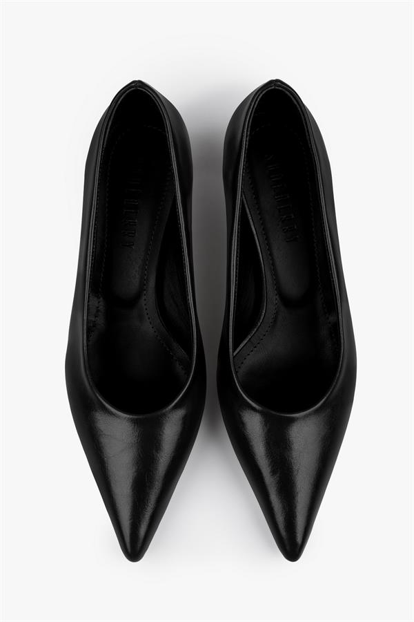 Kadın Caren Siyah Cilt Kısa Topuklu Stiletto