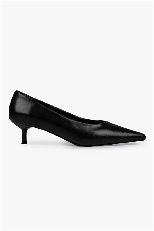 Kadın Caren Siyah Cilt Kısa Topuklu Stiletto