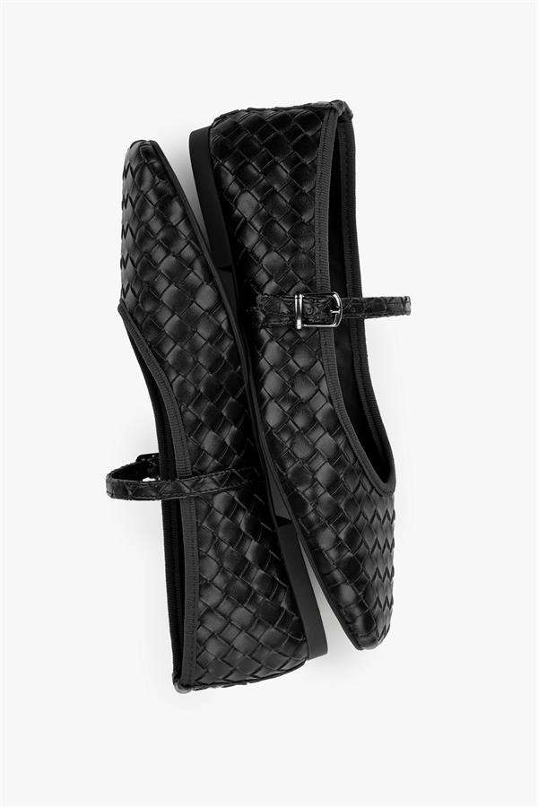 Kadın Cheeky Siyah Cilt Örgü Görünümlü Babet