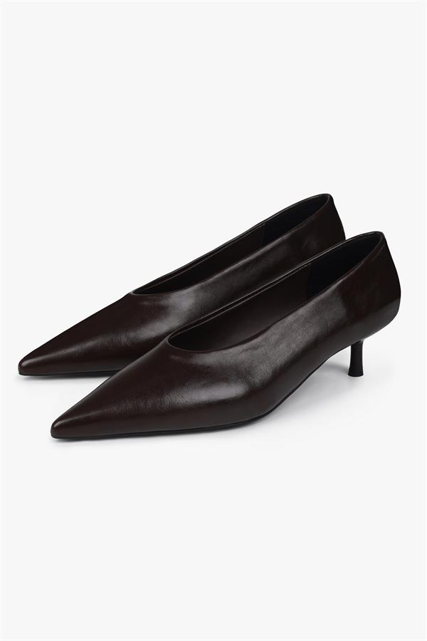 Kadın Corin Acı Kahve Cilt Kısa Topuklu Stiletto