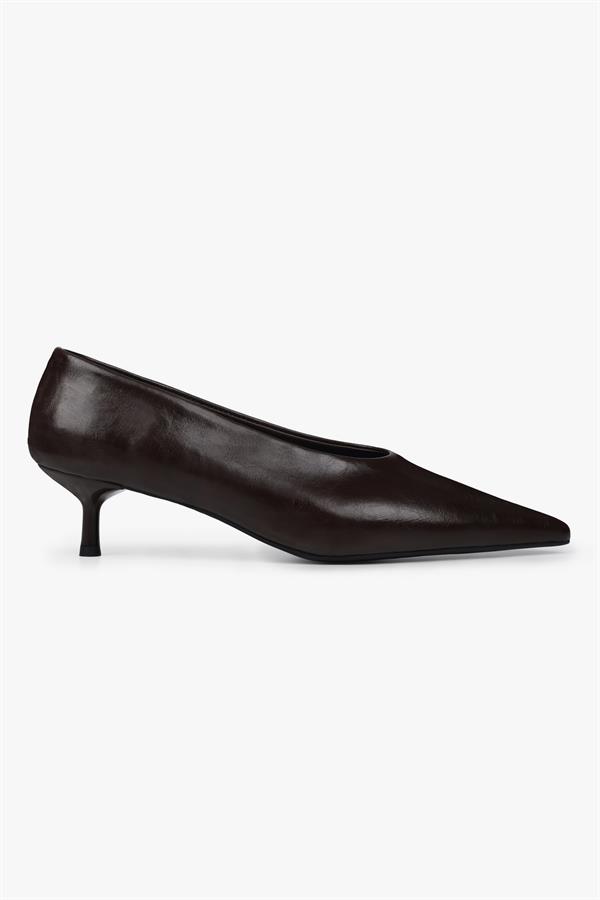Kadın Corin Acı Kahve Cilt Kısa Topuklu Stiletto