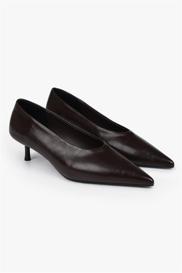 Kadın Corin Acı Kahve Cilt Kısa Topuklu Stiletto