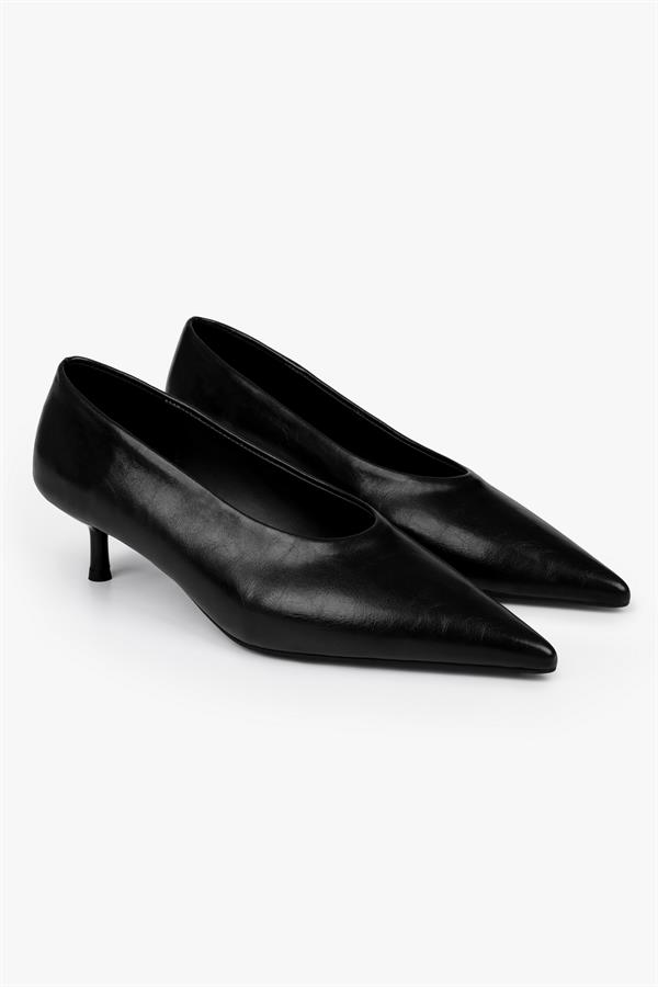 Kadın Corin Siyah Cilt Kısa Topuklu Stiletto