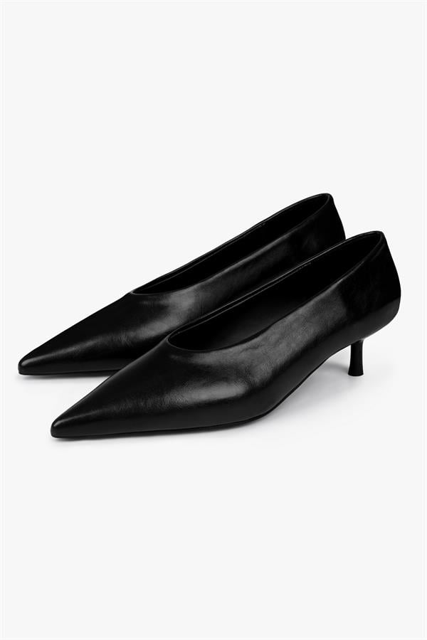 Kadın Corin Siyah Cilt Kısa Topuklu Stiletto