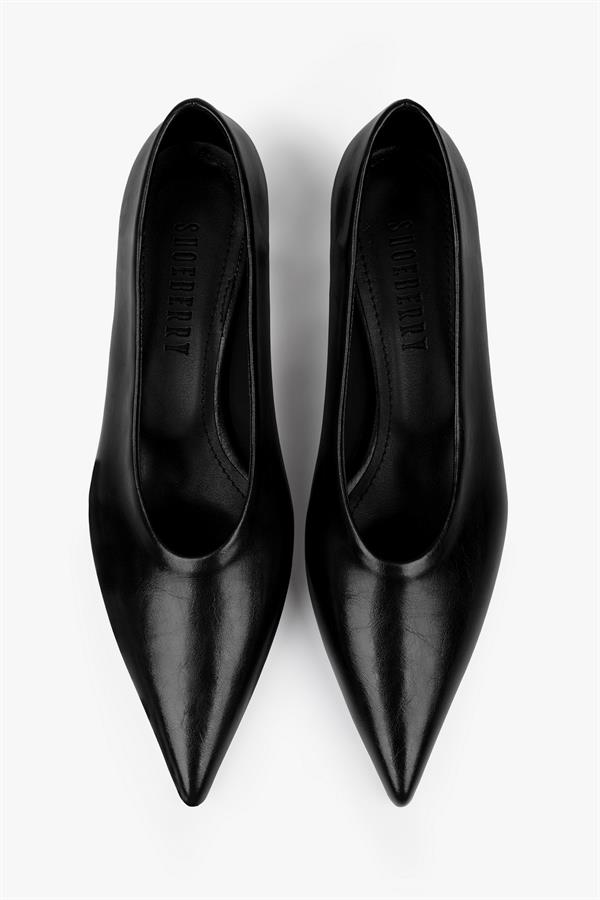 Kadın Corin Siyah Cilt Kısa Topuklu Stiletto