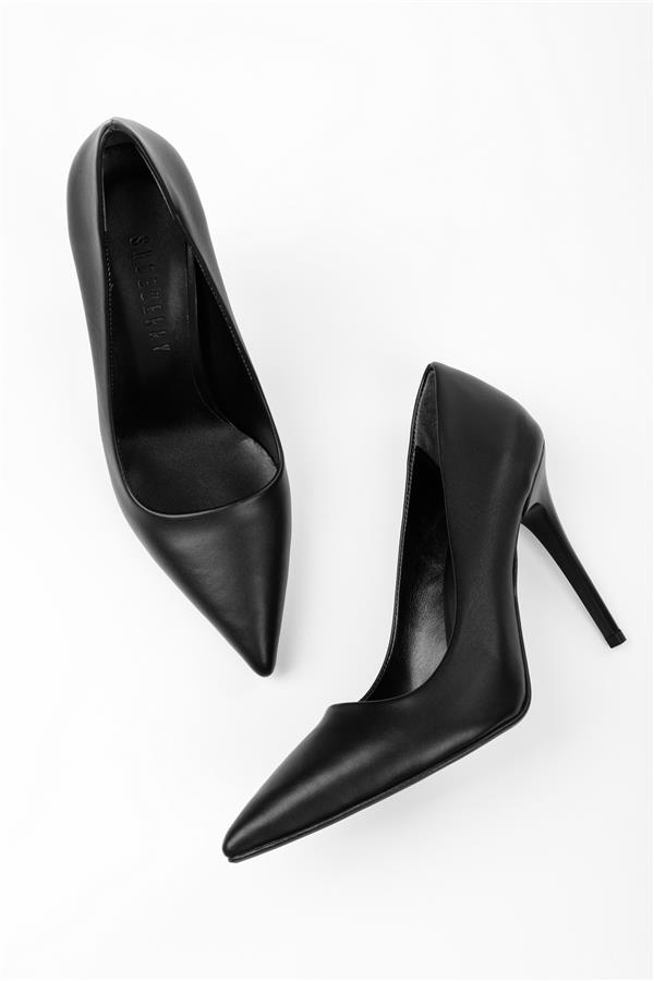 Kadın Deyna Siyah Cilt Klasik Topuklu Stiletto