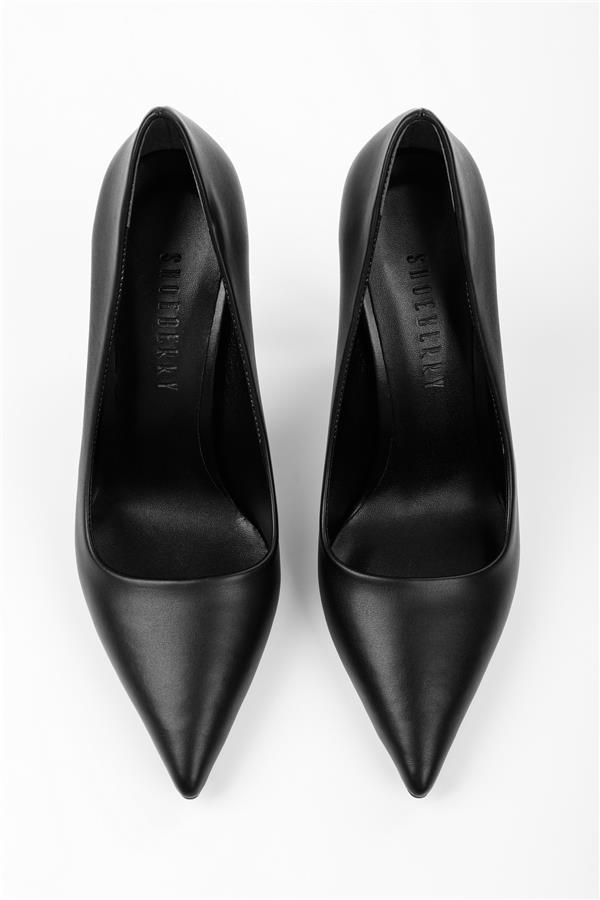 Kadın Deyna Siyah Cilt Klasik Topuklu Stiletto