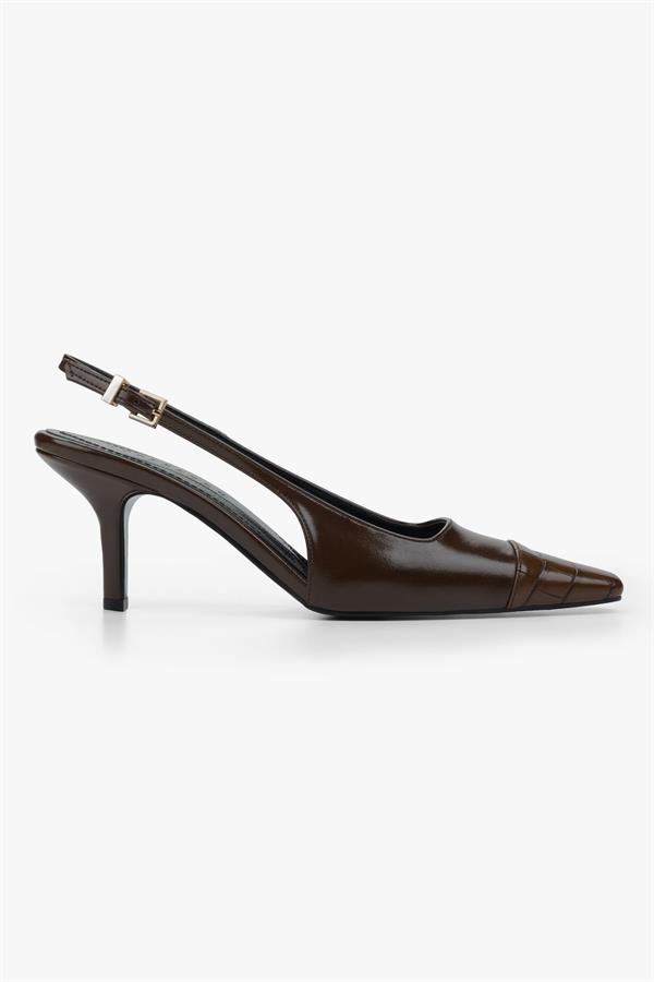 Kadın Dona Kahve Kroko Küt Burunlu Topuklu Stiletto