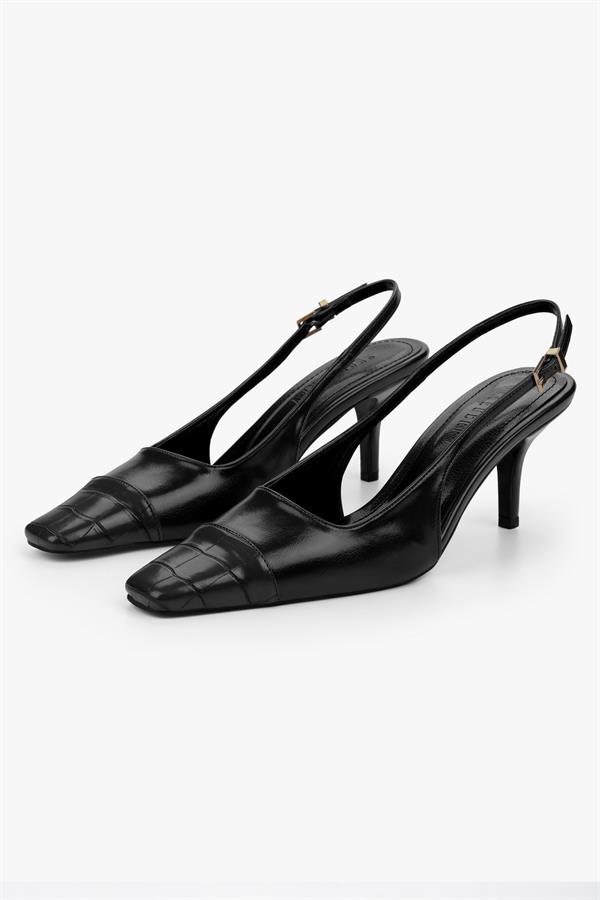 Kadın Dona Siyah Kroko Küt Burunlu Topuklu Stiletto