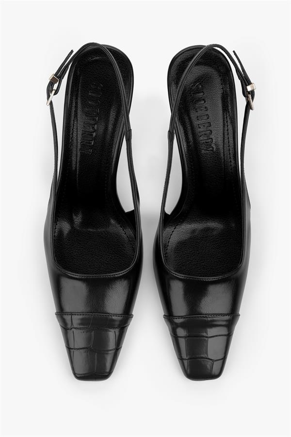 Kadın Dona Siyah Kroko Küt Burunlu Topuklu Stiletto