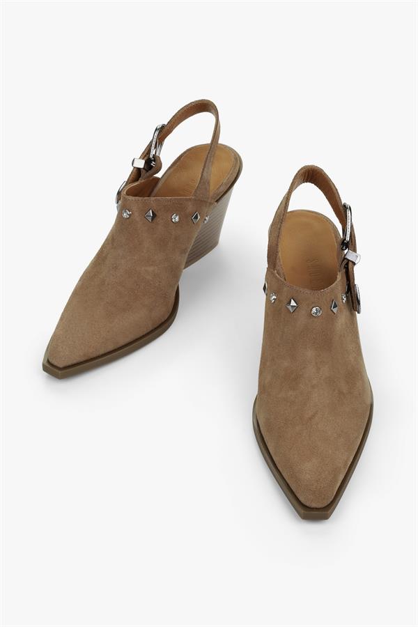 Kadın Eliza Vizon Hakiki Süet Deri Tokalı Western Topuklu Ayakkabı