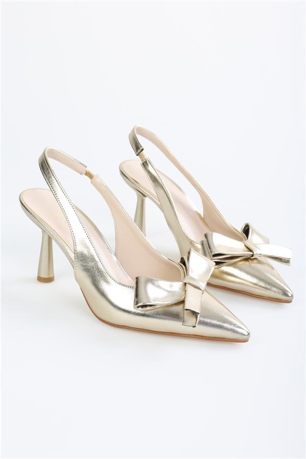 Kadın Fiorella Altın Parlak Fiyonklu Topuklu Stiletto