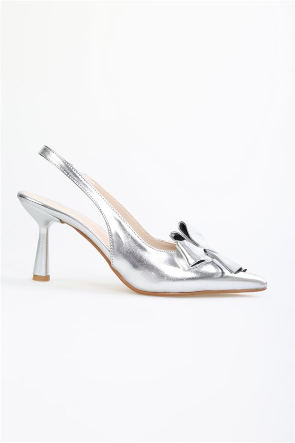 Kadın Fiorella Gümüş Parlak Fiyonklu Topuklu Stiletto