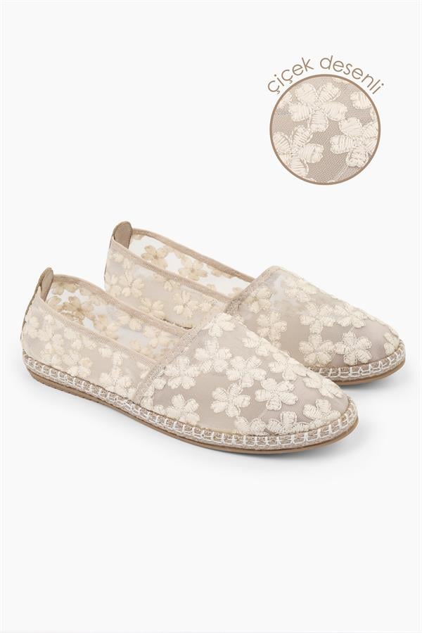 Kadın Flowen Bej Çiçek Desenli Espadril