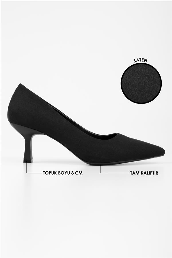 Kadın Gatsby Siyah Mat Saten Topuklu Ayakkabı Stiletto