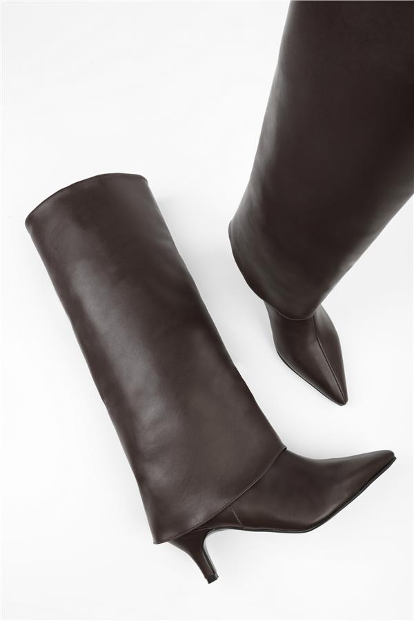 Kadın Gleam Kahve Cilt Tozluk Detaylı Çizme