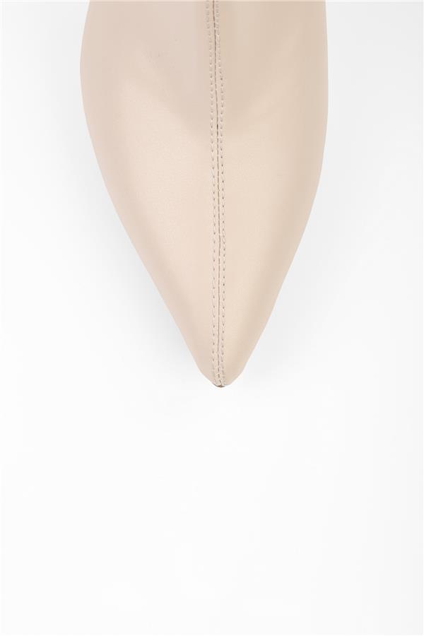 Kadın Glove Bej Cilt Streç Topuklu Bot