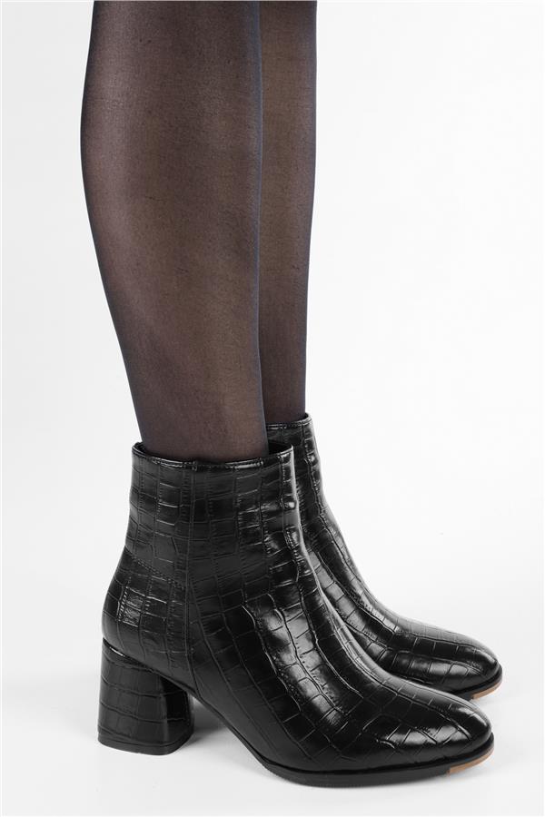 Kadın Haylee Siyah Kroko Topuklu Bot