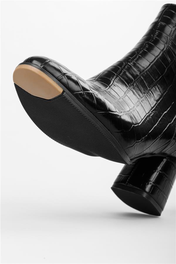 Kadın Haylee Siyah Kroko Topuklu Bot