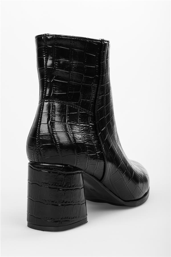 Kadın Haylee Siyah Kroko Topuklu Bot