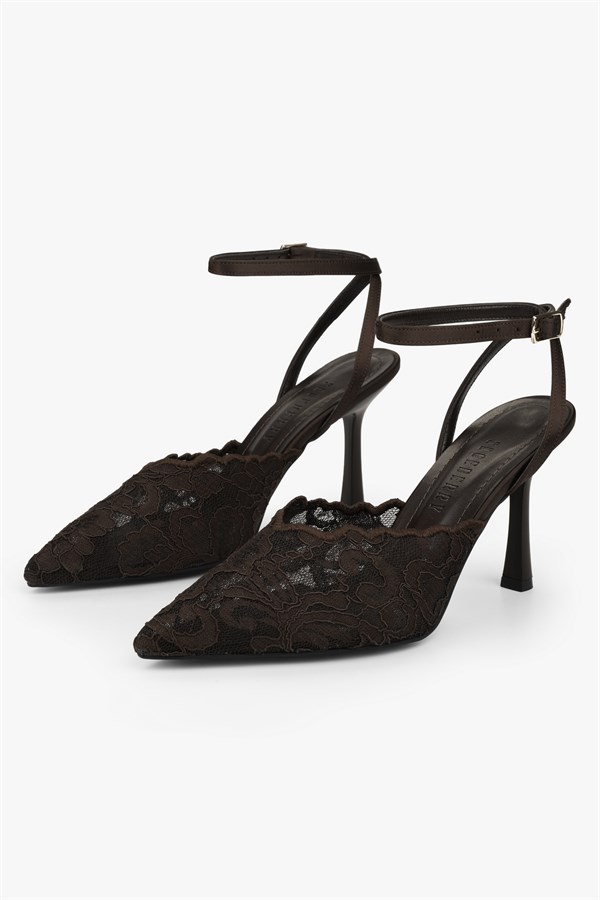 Kadın Holly Kahve Dantel İşlemeli Stiletto