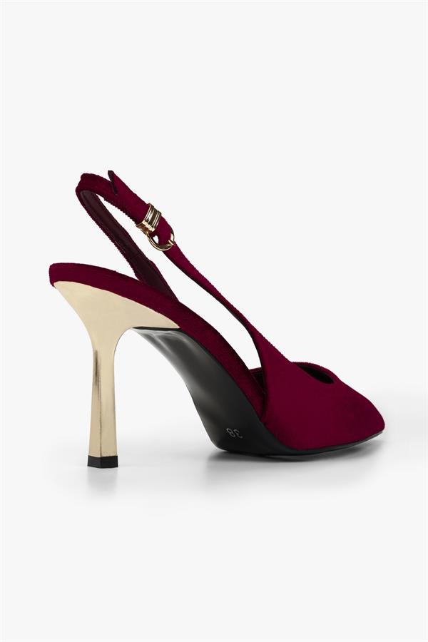 Kadın Hudson Bordo Kadife Gold Tokalı Stiletto