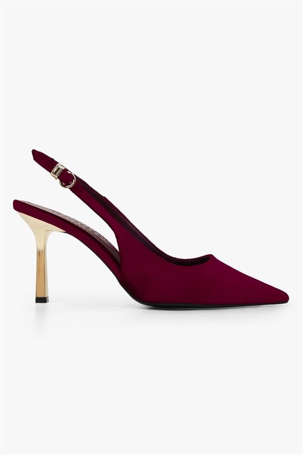 Kadın Hudson Bordo Kadife Gold Tokalı Stiletto