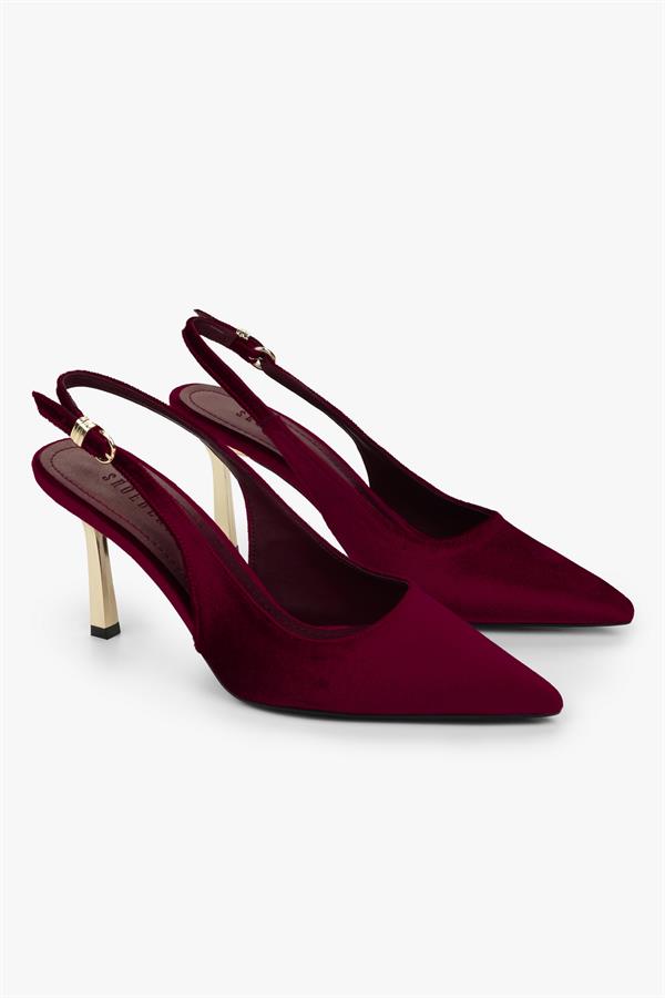 Kadın Hudson Bordo Kadife Gold Tokalı Stiletto