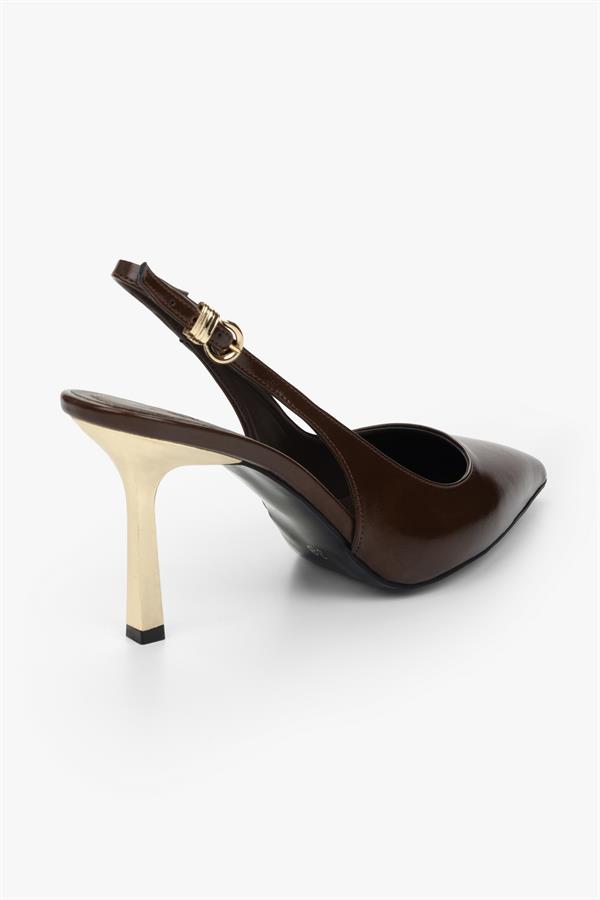 Kadın Hudson Kahve Cilt Gold Tokalı Stiletto