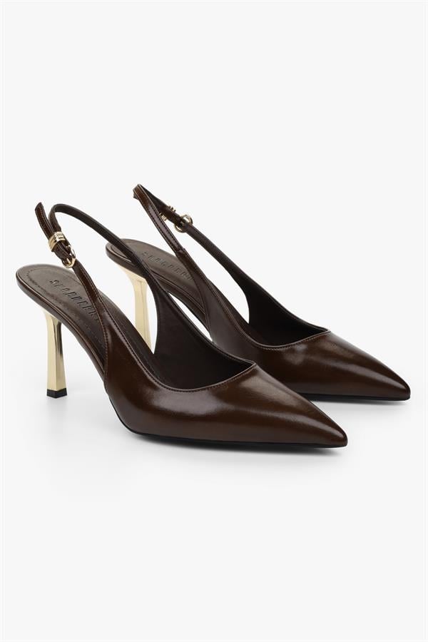 Kadın Hudson Kahve Cilt Gold Tokalı Stiletto