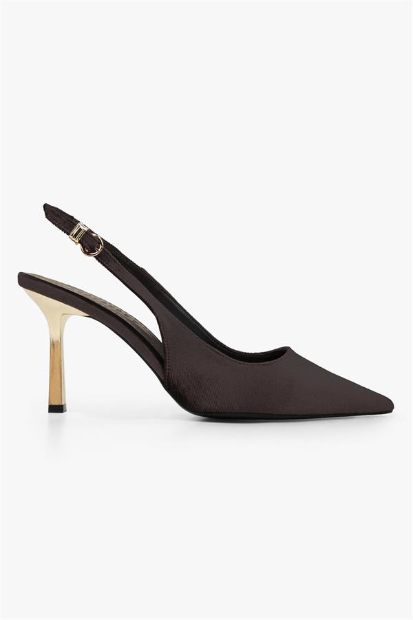 Kadın Hudson Kahve Kadife Gold Tokalı Stiletto