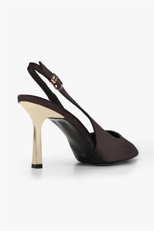 Kadın Hudson Kahve Kadife Gold Tokalı Stiletto