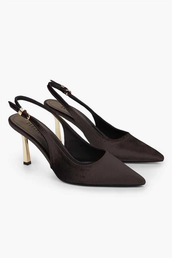 Kadın Hudson Kahve Kadife Gold Tokalı Stiletto