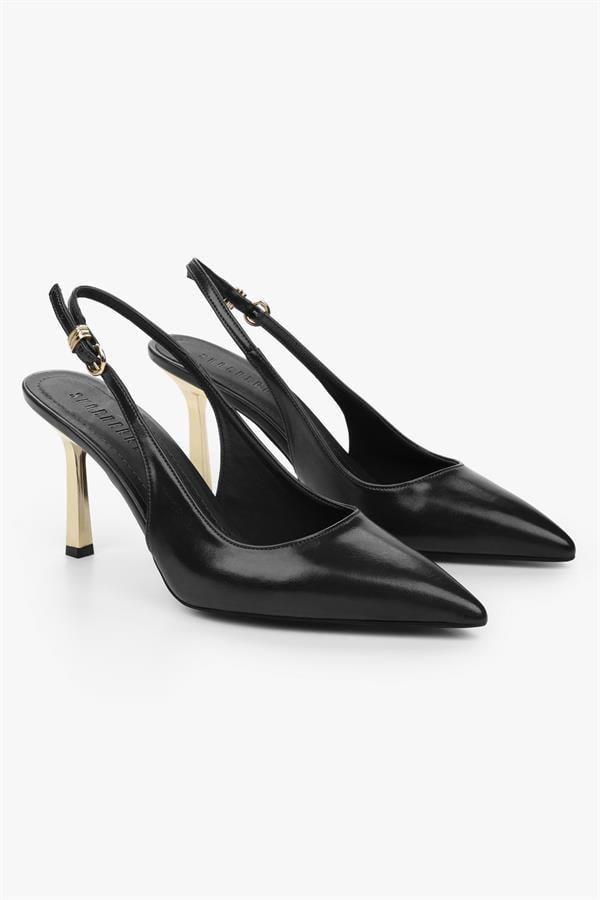 Kadın Hudson Siyah Cilt Gold Tokalı Stiletto