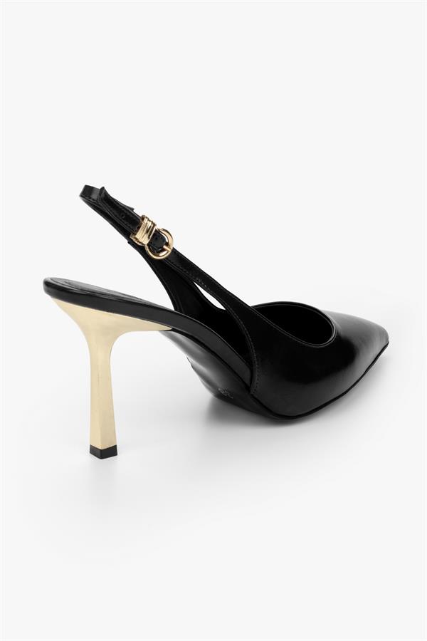 Kadın Hudson Siyah Cilt Gold Tokalı Stiletto
