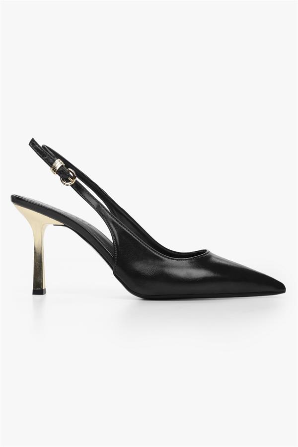 Kadın Hudson Siyah Cilt Gold Tokalı Stiletto