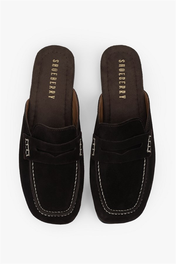 Kadın Kaela Kahve Hakiki Süet Deri Loafer Terlik