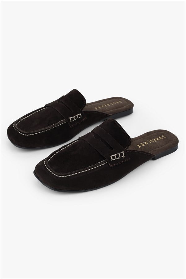 Kadın Kaela Kahve Hakiki Süet Deri Loafer Terlik