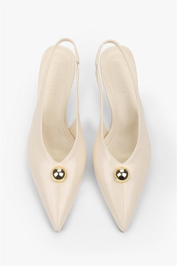 Kadın Kaelis Ekru Cilt Gold Toka Detaylı Mini Topuklu Stiletto