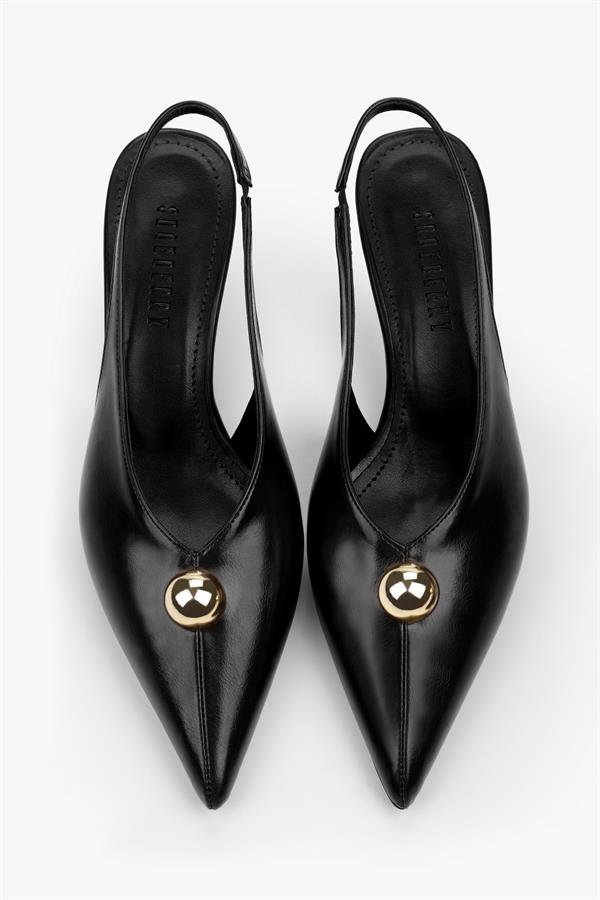 Kadın Kaelis Siyah Cilt Gold Toka Detaylı Mini Topuklu Stiletto