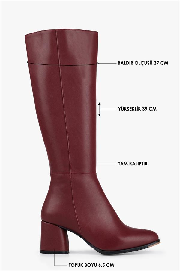 Kadın Kiella Bordo Cilt Topuklu Çizme
