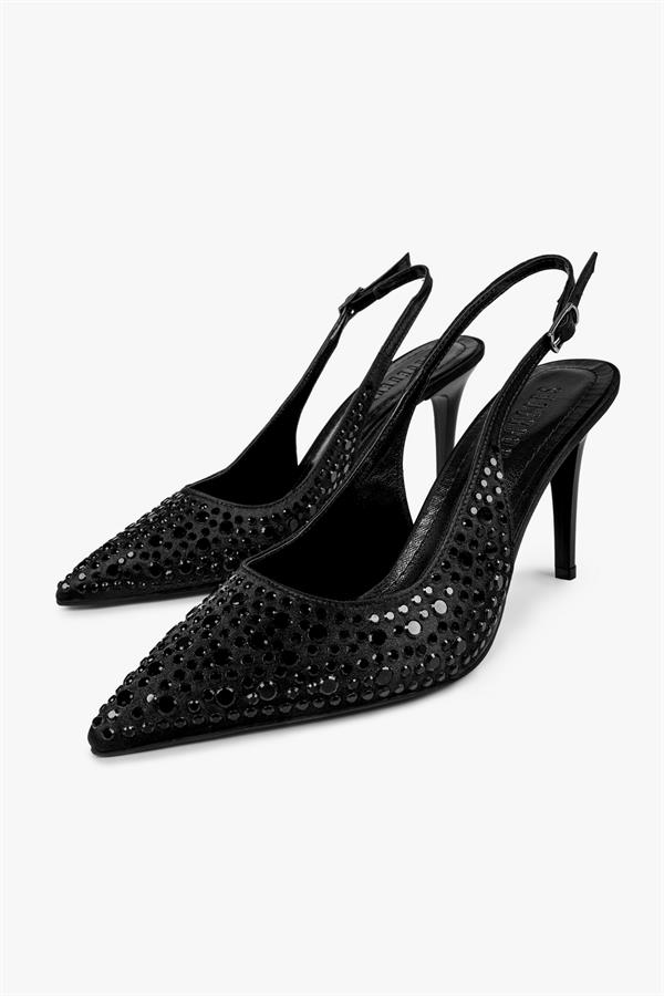 Kadın Kira Siyah Saten Taşlı Stiletto