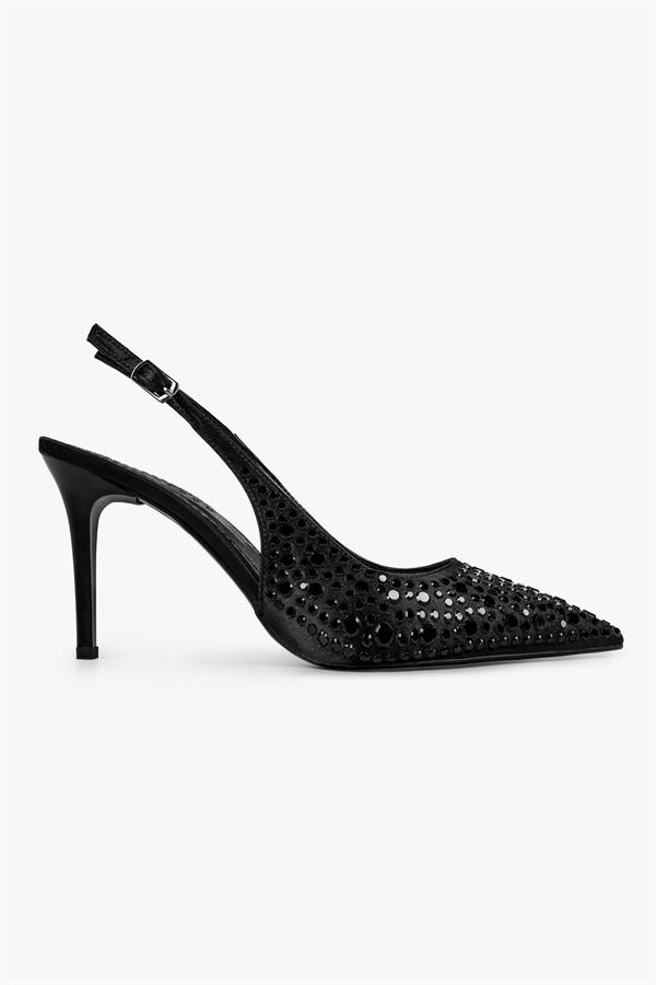 Kadın Kira Siyah Saten Taşlı Stiletto