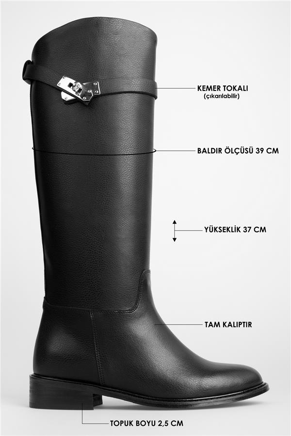 Kadın Larissa Siyah Cilt Tokalı Binici Çizme
