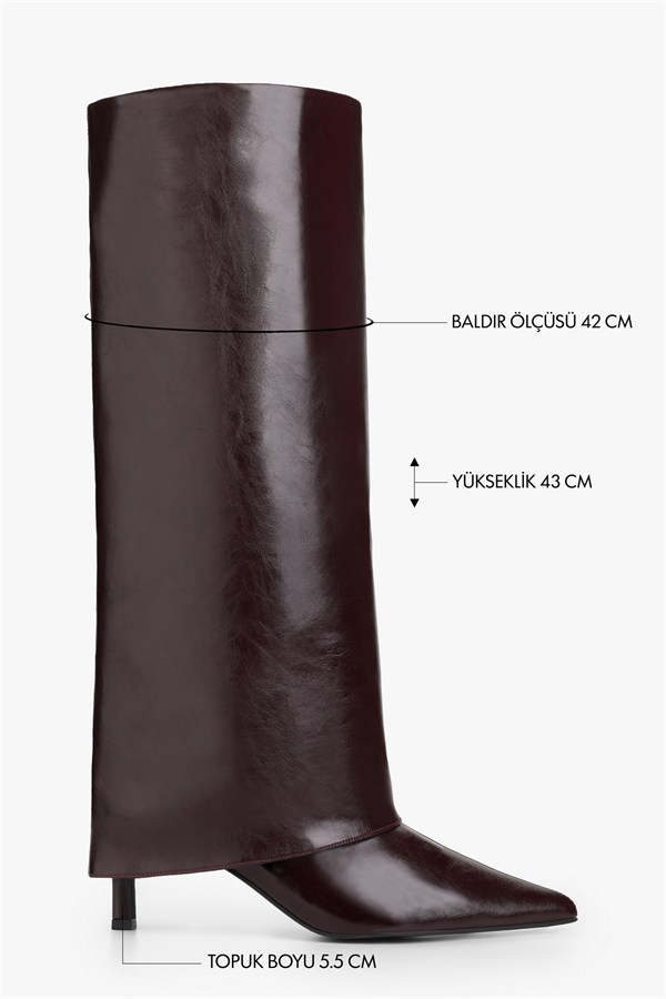 Kadın Lora Bordo Cilt Tozluk Detaylı Çizme