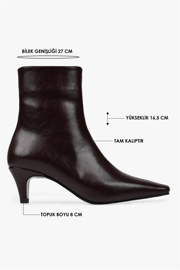 Kadın Lulu Bordo Cilt Kısa Topuklu Bot