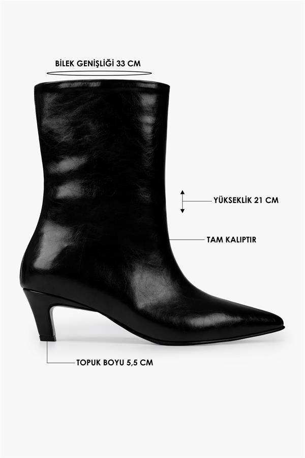 Kadın Maris Siyah Cilt Topuklu Bot