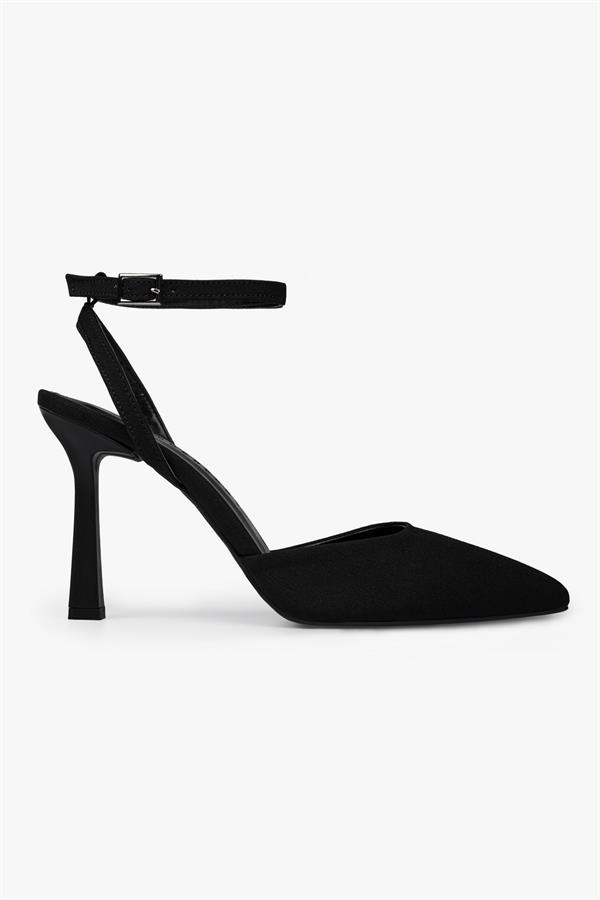 Kadın Martini Siyah Saten Kemerli Bilek Bağlı Stiletto