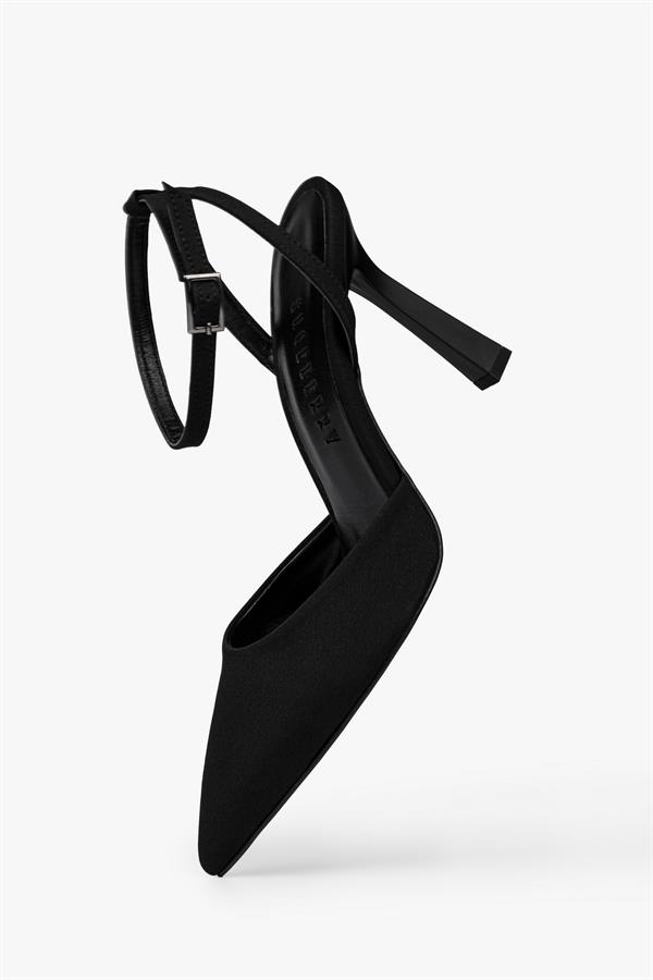 Kadın Martini Siyah Saten Kemerli Bilek Bağlı Stiletto